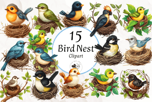 15 Bird Nest Clipart Bundle: Watercolor Art for Your Projects