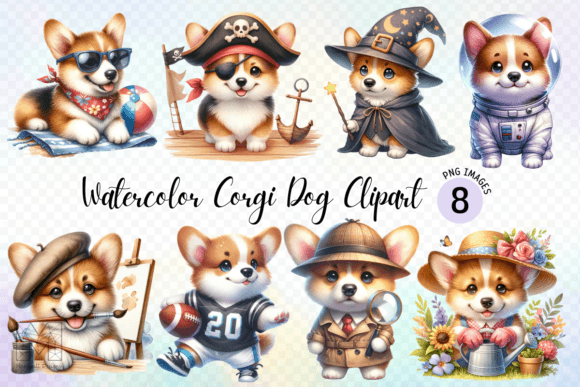 Adorable Chubby Corgi Puppies Watercolor Clipart