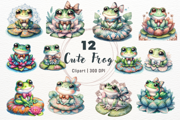 Adorable Frog with Flowers Clipart for Your Projects