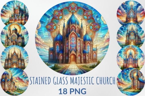 Capturing Sacred Light: Stained Glass Majestic Church Clipart