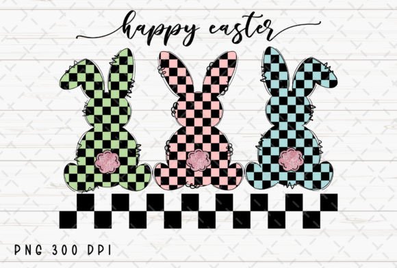 Checkered Bunny Happy Easter Spring PNG: A Modern Design Asset
