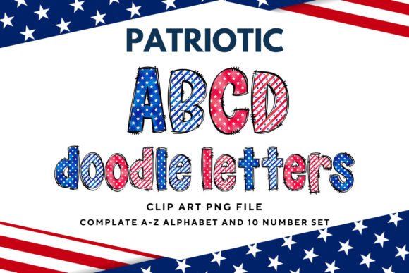 Patriotic USA Doodle Alphabet Letters3: Your Go-To for All-American Design