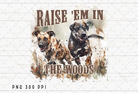 Raise Em in the Woods Hunting Dogs PNG: A Rugged Asset for Authentic Design
