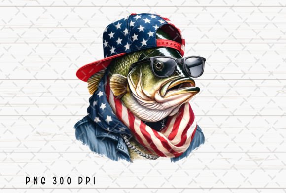 Unleash Patriotic Angler Style with Bass Fish American Flag Fishing PNG