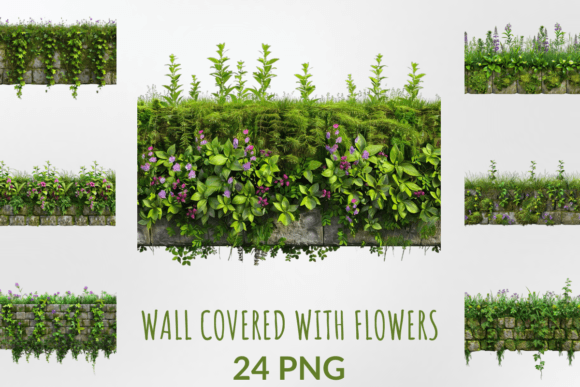 Wall Covered with Wild Flowers Clipart: Untamed Beauty for Your Projects